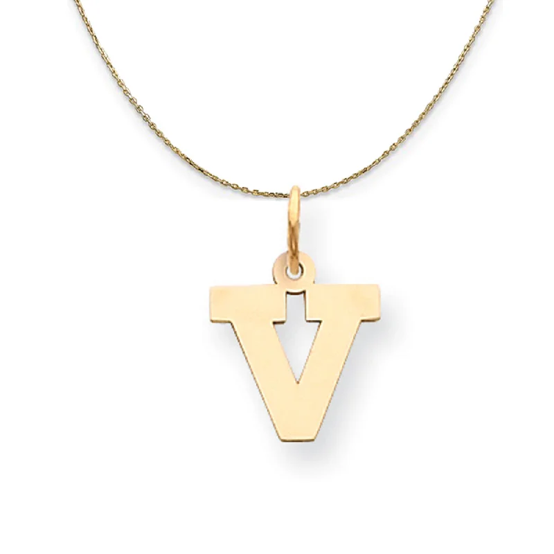 14k Yellow Gold, Amanda, Sm Block Initial V Necklace