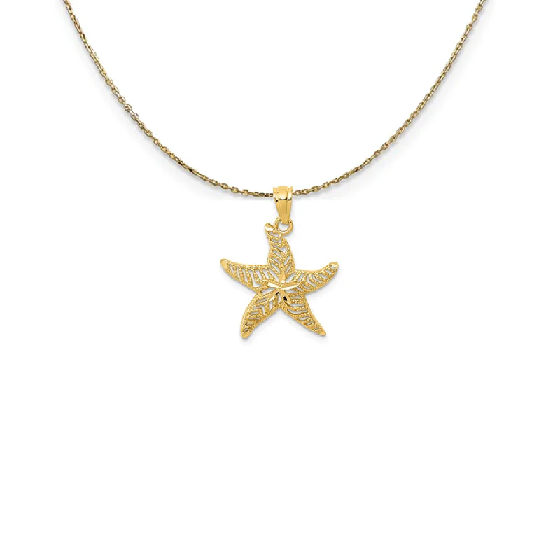 14k Yellow Gold Diamond-Cut & Filigree Starfish Necklace