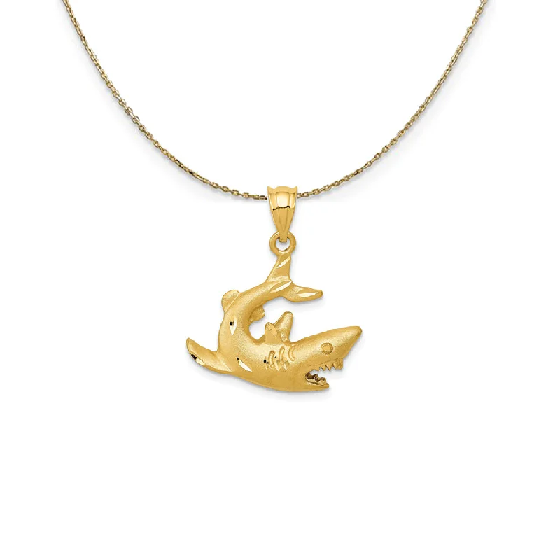 14k Yellow Gold Diamond-Cut & Satin 2D Shark Necklace