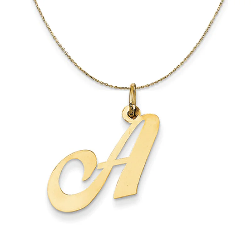 14k Yellow Gold, Ella Med Fancy Script Initial A Necklace