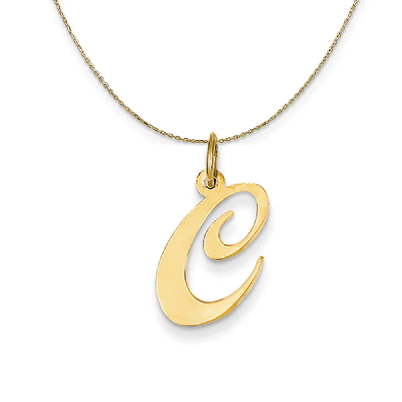 14k Yellow Gold, Ella Med Fancy Script Initial C Necklace