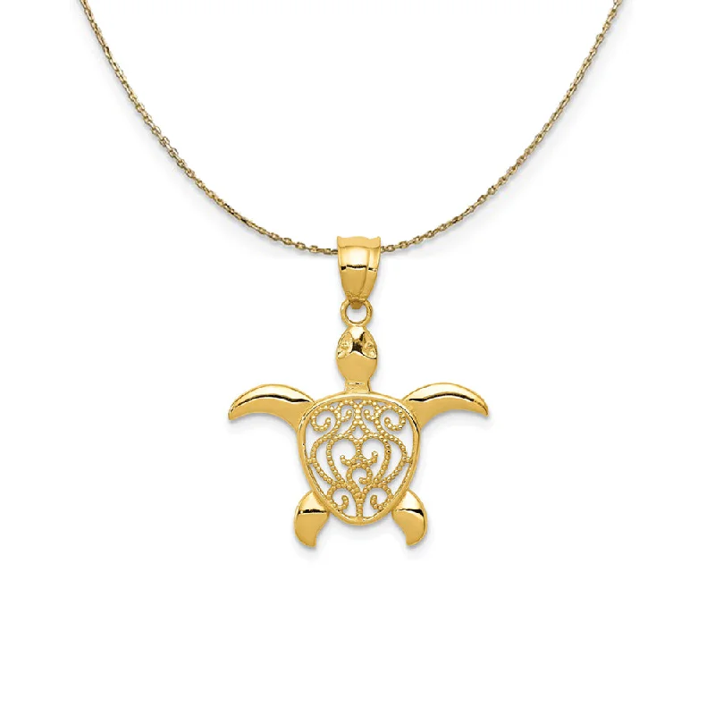 14k Yellow Gold Filigree Sea Turtle (22mm) Necklace