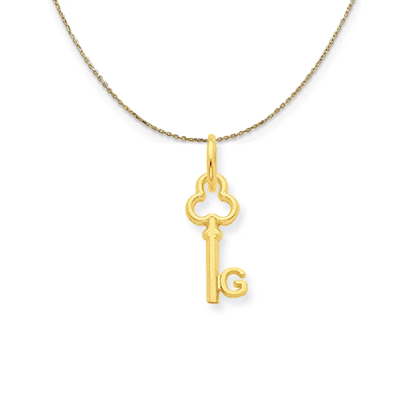 14k Yellow Gold Hannah Mini Initial G Shamrock Key Necklace