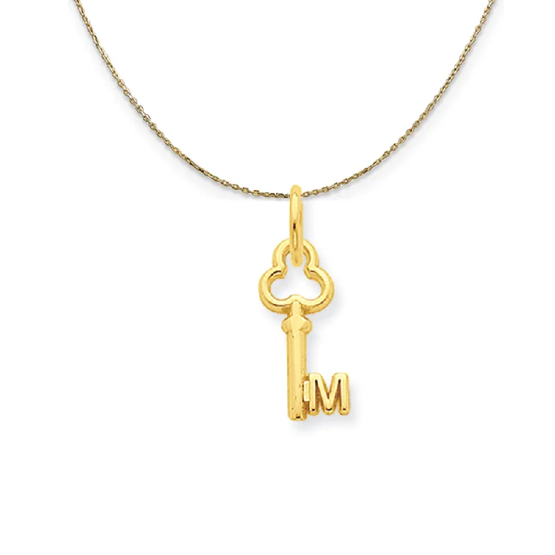 14k Yellow Gold Hannah Mini Initial M Shamrock Key Necklace