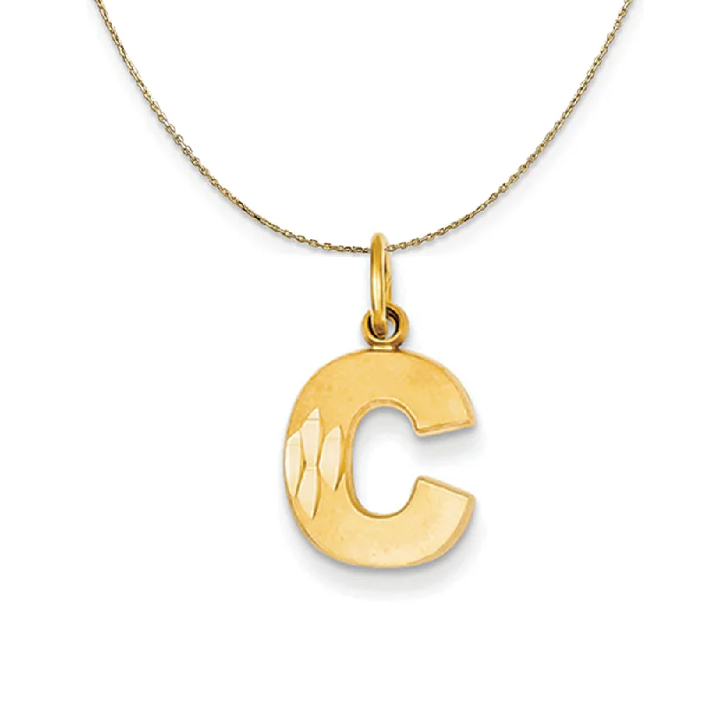 14k Yellow Gold, Julia, Sm Satin Block Initial C Necklace