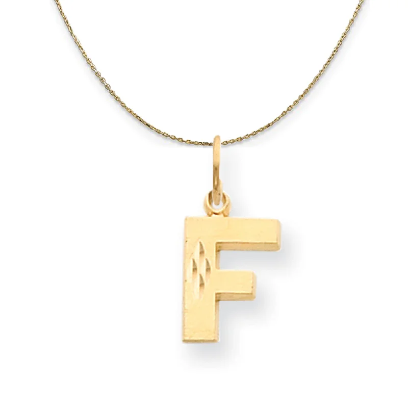 14k Yellow Gold, Julia, Sm Satin Block Initial F Necklace