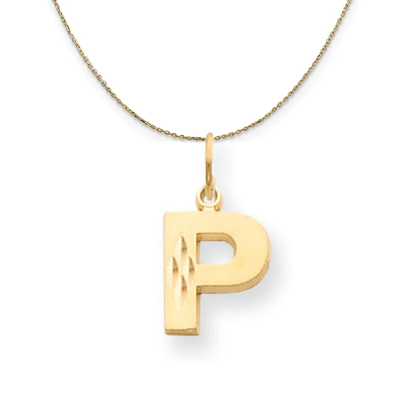 14k Yellow Gold, Julia, Sm Satin Block Initial P Necklace