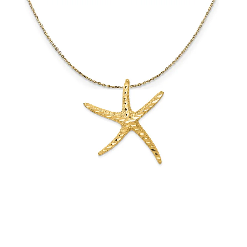 14k Yellow Gold LG D/C Pencil Starfish Slide Necklace