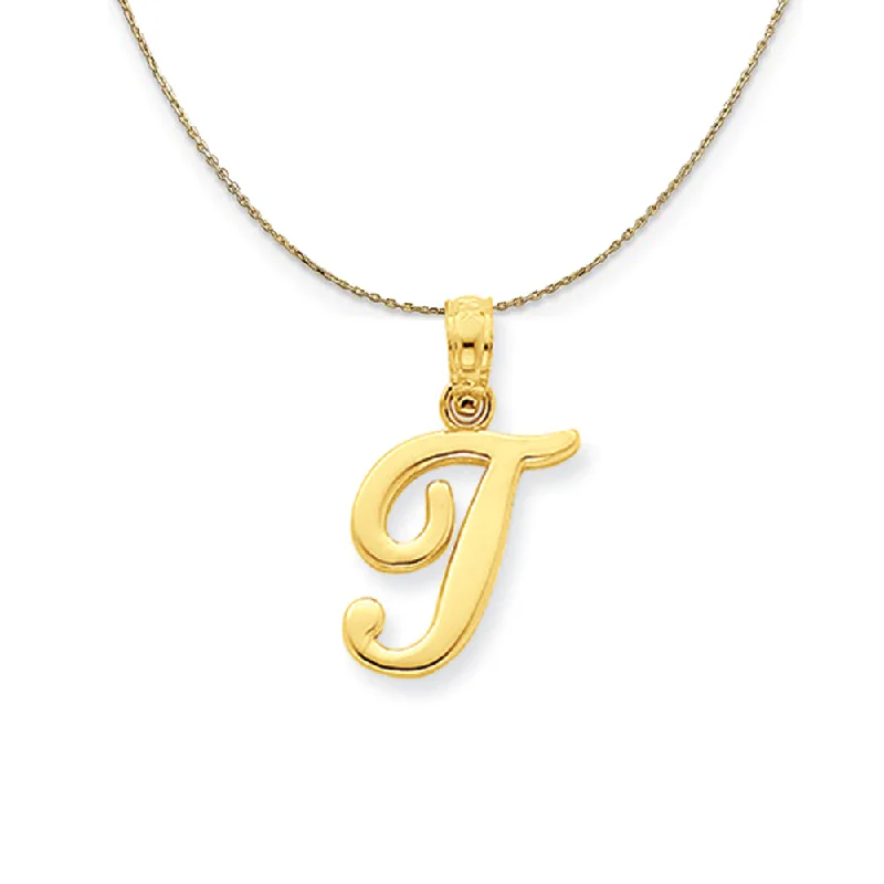 14k Yellow Gold, Mimi, Sm Script Initial T Necklace