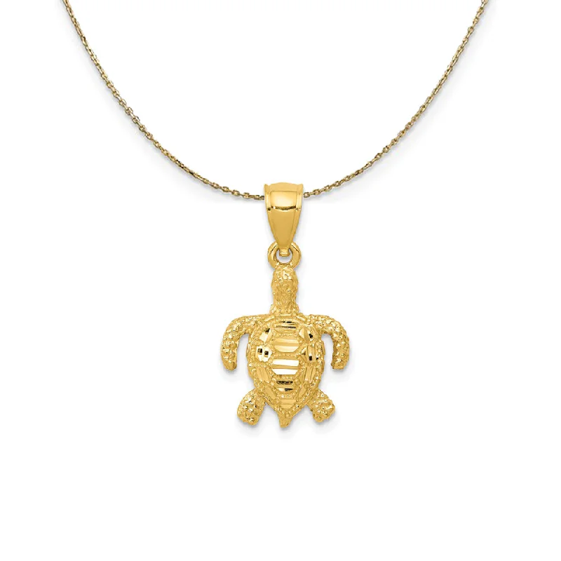 14k Yellow Gold SM 3D Diamond-Cut Sea Turtle (23mm) Necklace