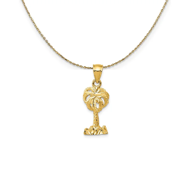 14k Yellow Gold Small Diamond-Cut Palm Tree (25mm) Necklace