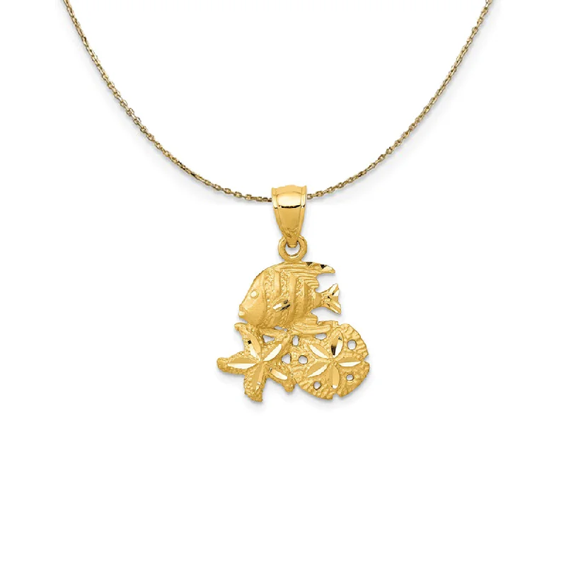 14k Yellow Gold Small Diamond-Cut Sea Life, 16 x 23mm Necklace