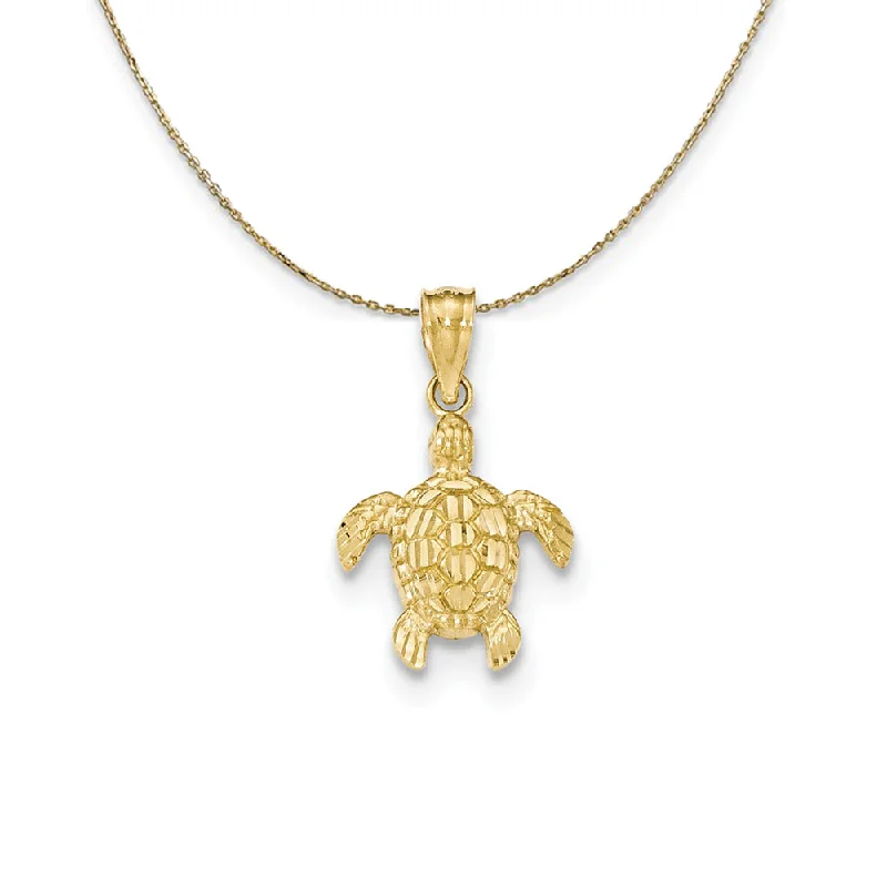 14k Yellow Gold Small Diamond-Cut Sea Turtle Necklace