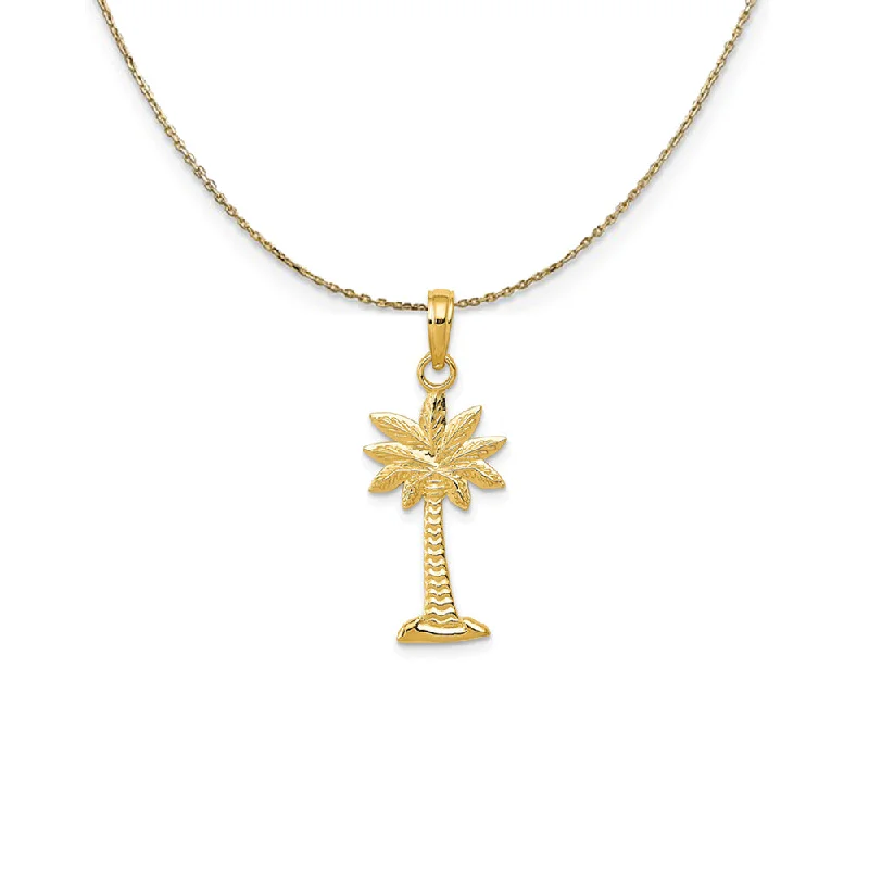 14k Yellow Gold Textured Palmetto Tree (28mm) Necklace