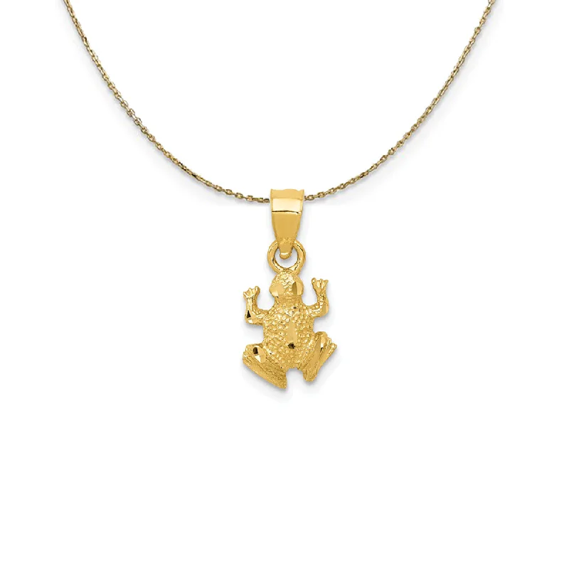 14k Yellow Gold Tiny Diamond-Cut Frog (7mm) Necklace