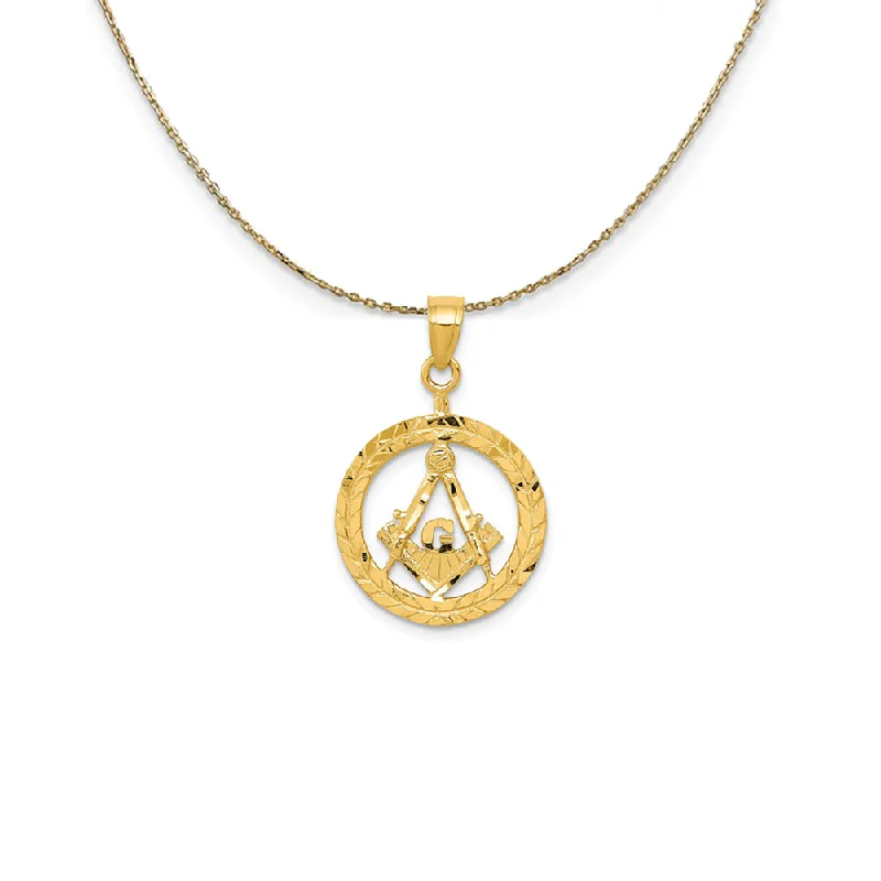 14k Yellow Gold Wreath with Masonic Symbol Necklace