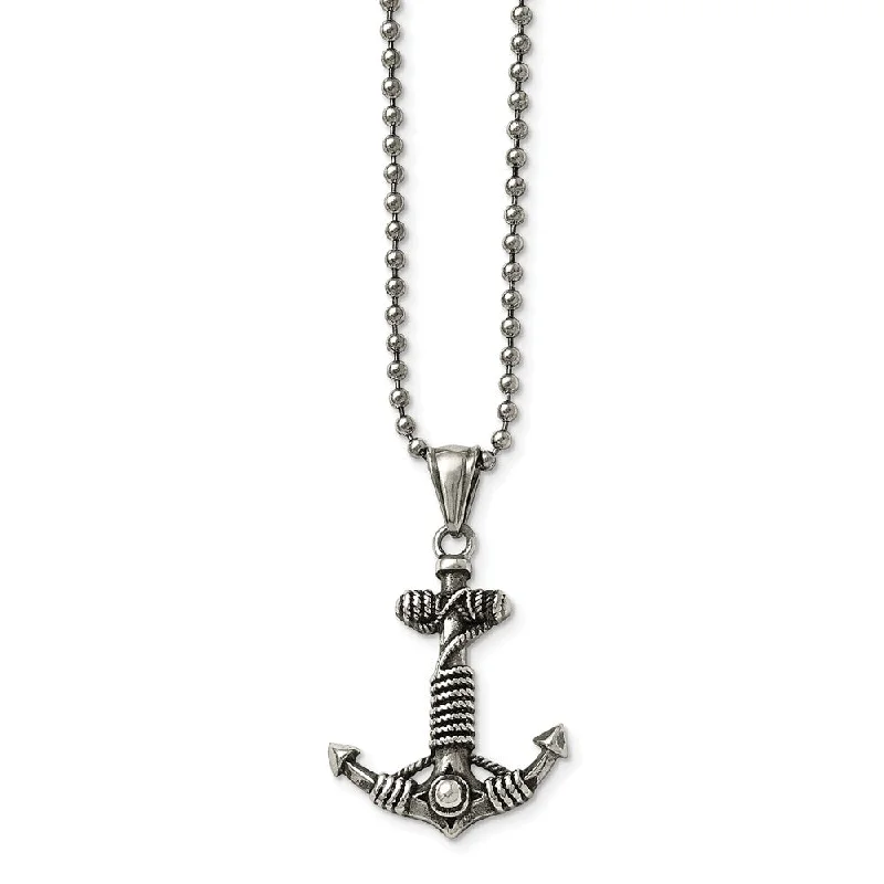 Antiqued Anchor Necklace in Stainless Steel, 24 Inch