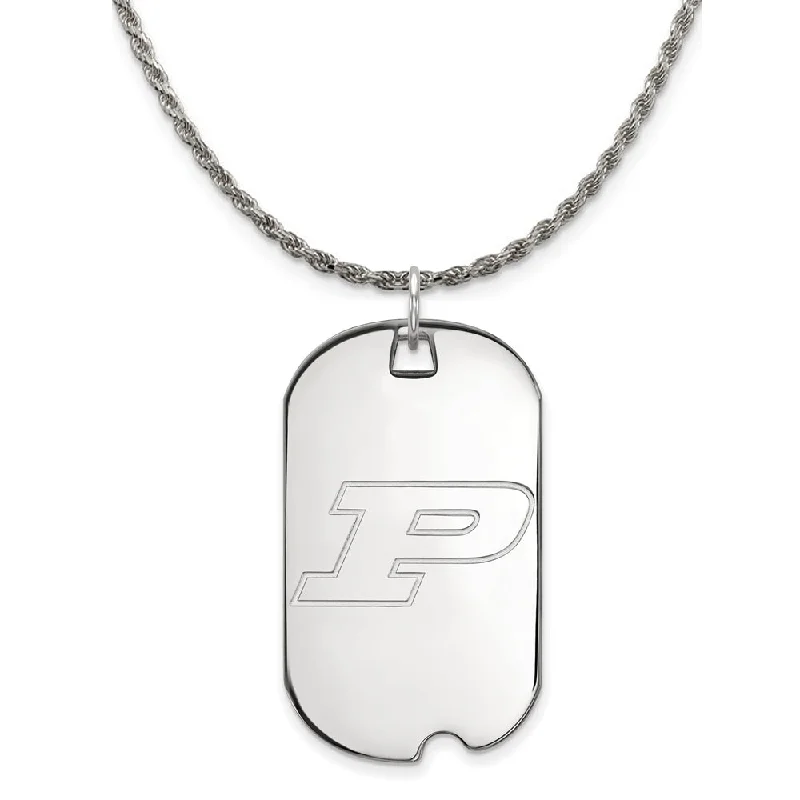 Sterling Silver Purdue Large Initial P Dog Tag Necklace