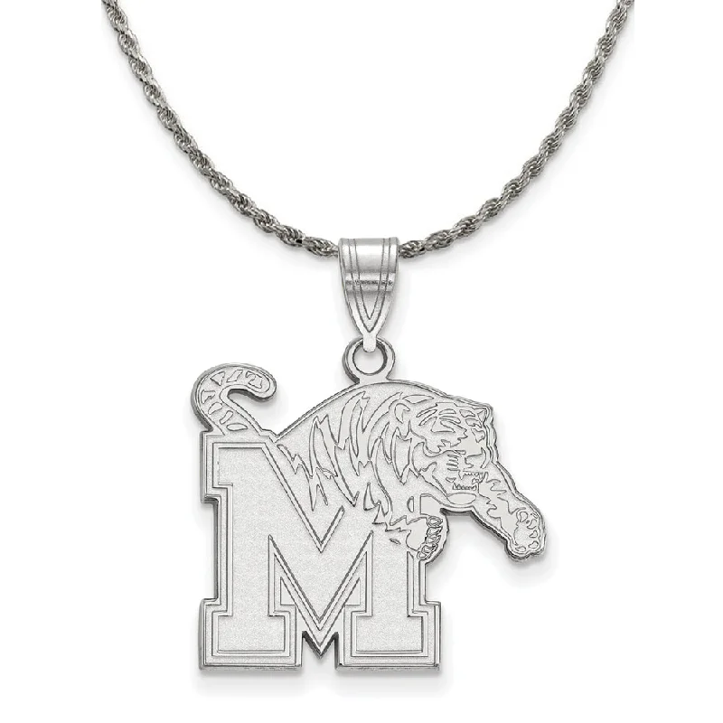 Sterling Silver U. of Memphis Large M Tigers Pendant Necklace