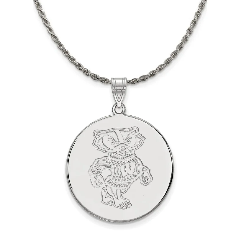 Sterling Silver U. of Wisconsin XL Logo Disc Necklace