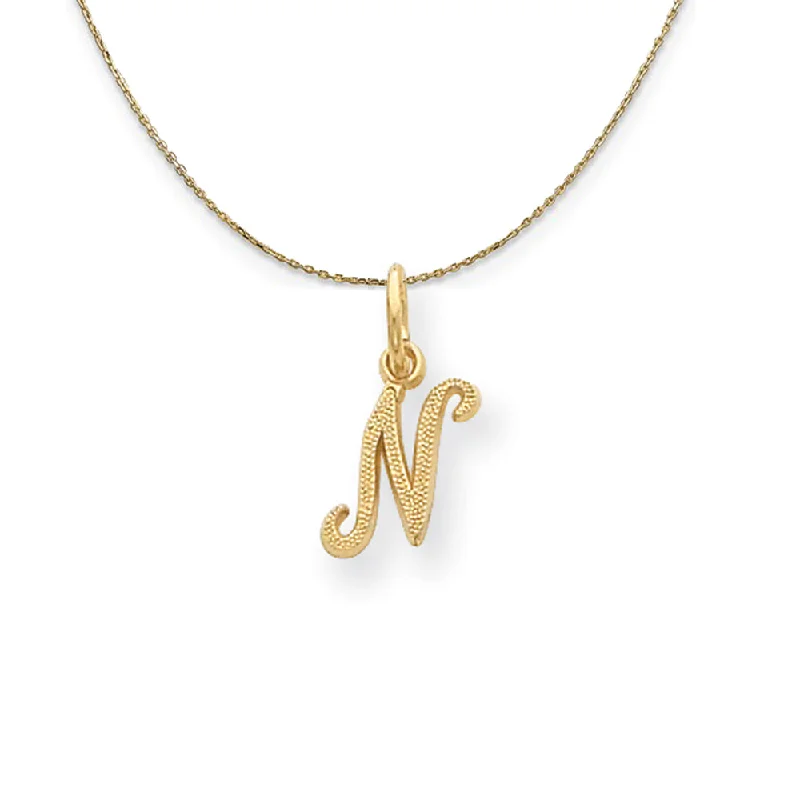 Sadie 14k Yellow Gold Satin Script Initial Necklace Letter N