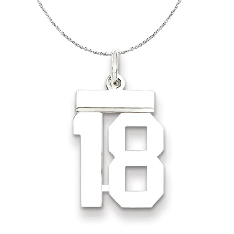 Silver, Athletic Collection, Small Polished Number 18 Necklace