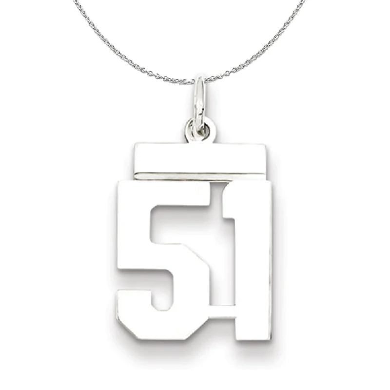 Silver, Athletic Collection, Small Polished Number 51 Necklace