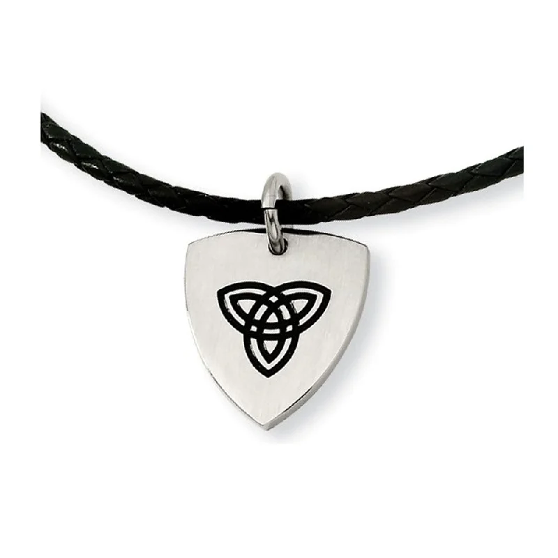 Stainless Steel and Enamel Trinity Shield Necklace