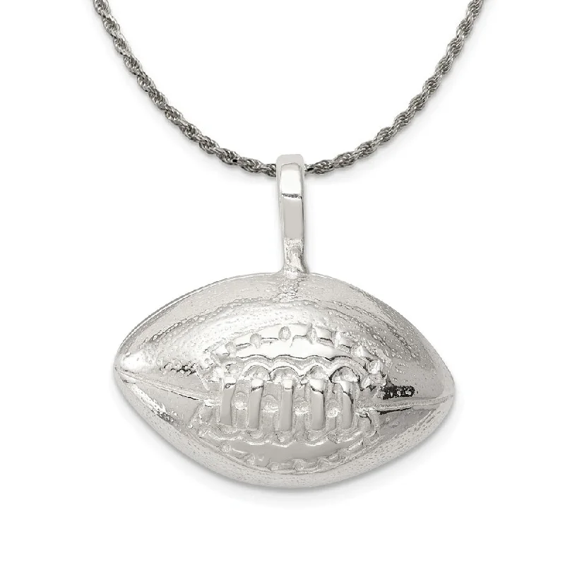 Sterling Silver 22mm Polished Football Pendant Necklace