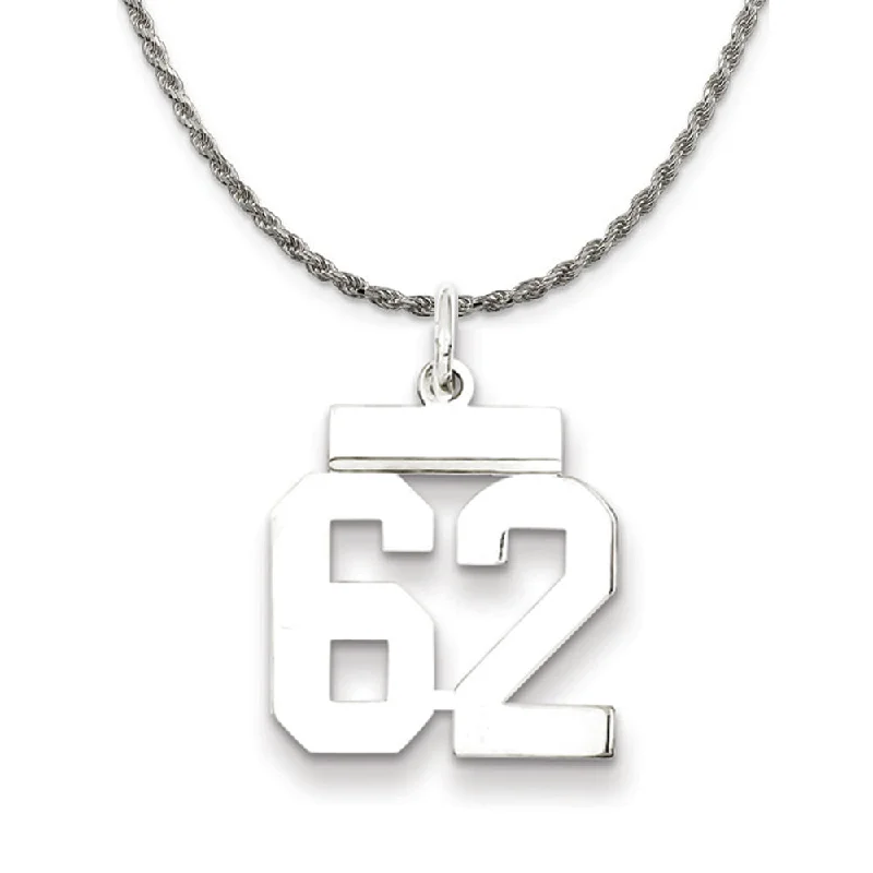 Sterling Silver Athletic Lg Polished Number 62 Necklace