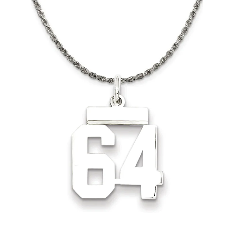 Sterling Silver Athletic Lg Polished Number 64 Necklace