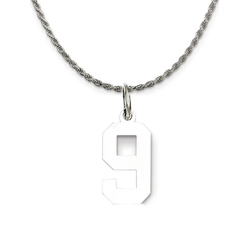 Sterling Silver Athletic Lg Polished Number 9 Necklace