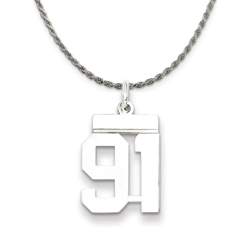 Sterling Silver Athletic Lg Polished Number 91 Necklace