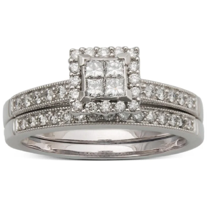 1/2 CTW Diamond Halo Bridal Set Ring in 10KT White Gold