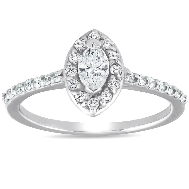 1/2ct Halo Marquise Diamond Engagement 14K White Gold Ring Lab Grown