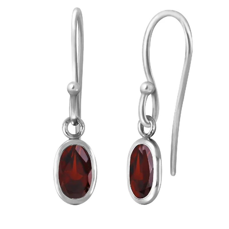 1 Carat 14K Solid White Gold Fish Hook Earrings Garnet