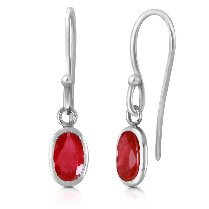 1 Carat 14K Solid White Gold Fish Hook Earrings Natural Ruby