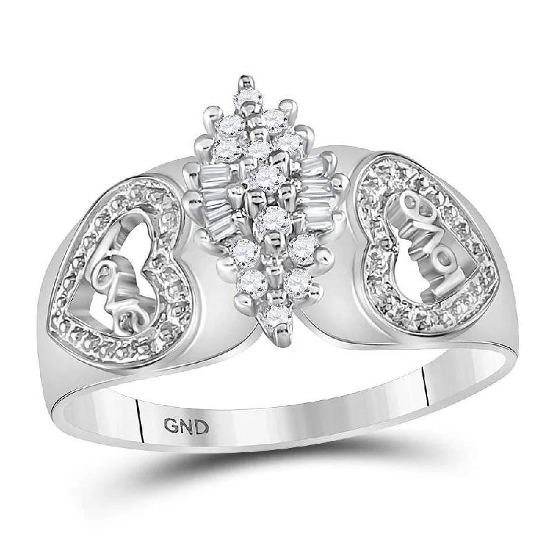 10kt White Gold Womens Round Diamond Oval Cluster Love Heart Ring 1/8 Cttw