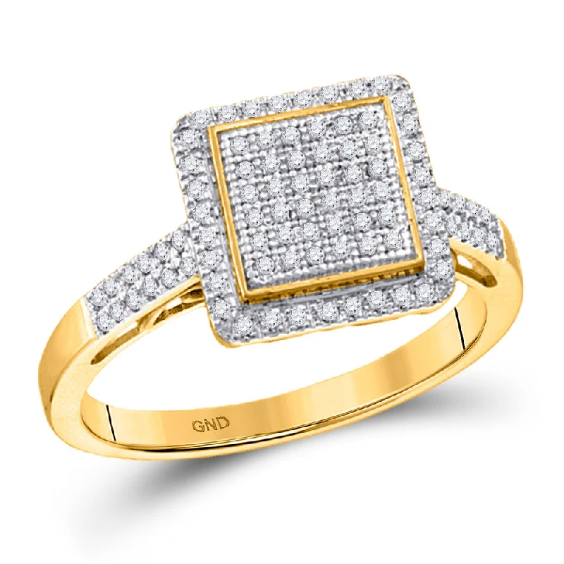 10kt Yellow Gold Womens Round Diamond Square Frame Cluster Ring 1/3 Cttw