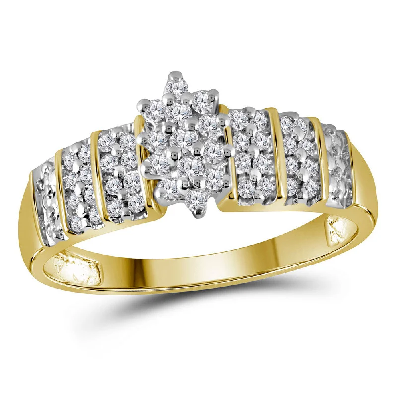 10kt Yellow Gold Womens Round Prong-set Diamond Oval Cluster Ring 1/4 Cttw