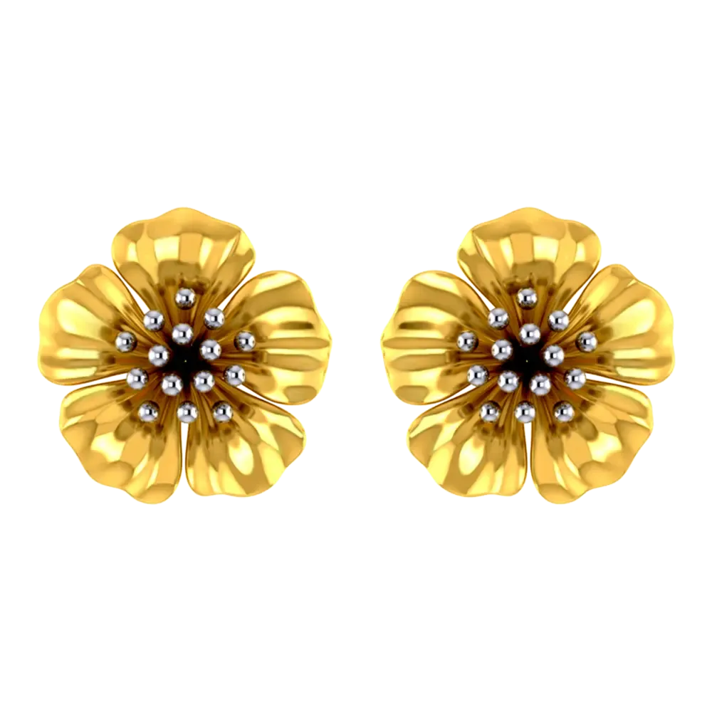 14k Beautiful Floral Studs With Gold Petals