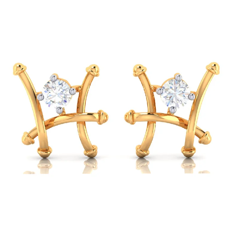 14k Fence Style Gold Earrings With American Diamonds