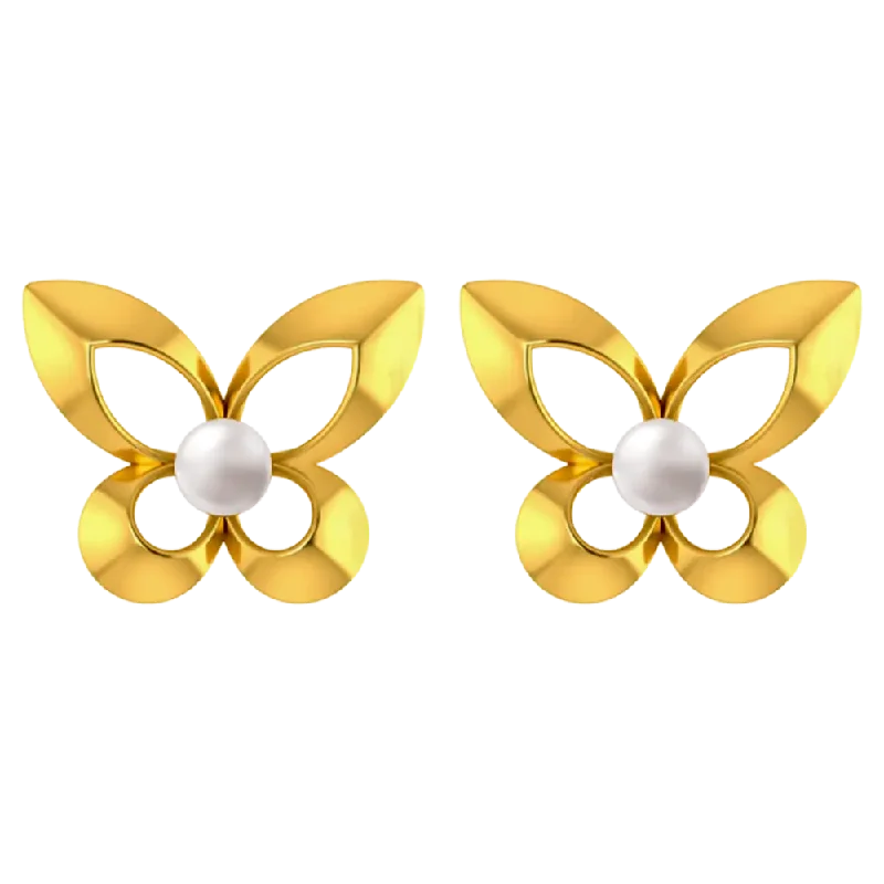 14k Graceful Pair Of Gold Earrings With The Design Of Butterfly Wings