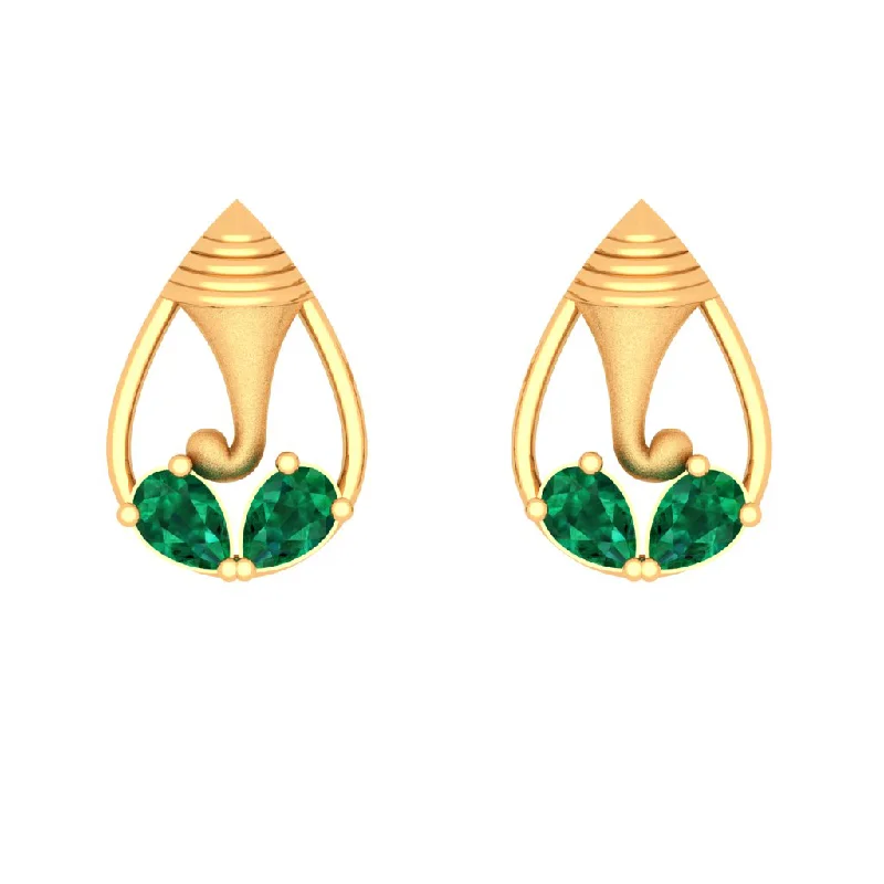 14k Lord Ganesha Gold Earrings With Teardrop Gem From Online Exclusive