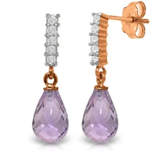 14K Solid Rose Gold Diamond & Amethyst Certified Earrings