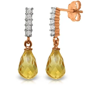 14K Solid Rose Gold Diamond & Citrine Certified Earrings