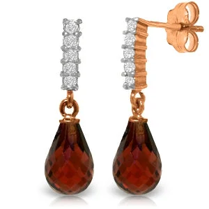 14K Solid Rose Gold Diamond & Garnet Real Earrings