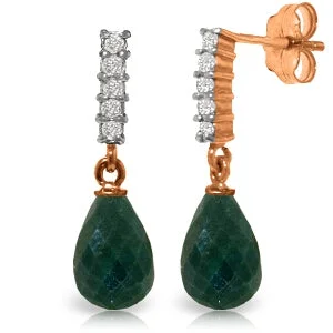 14K Solid Rose Gold Earrings w/ Natural Diamonds & Emeralds