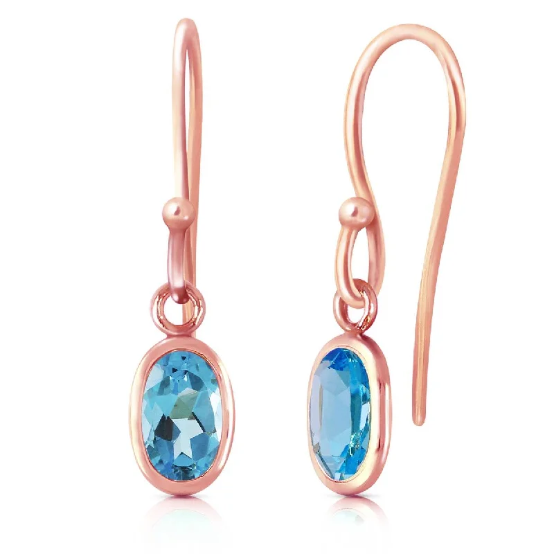 14K Solid Rose Gold Fish Hook Blue Topaz Fine Earrings