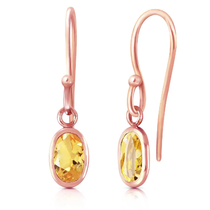 14K Solid Rose Gold Fish Hook Citrine Earrings Certified